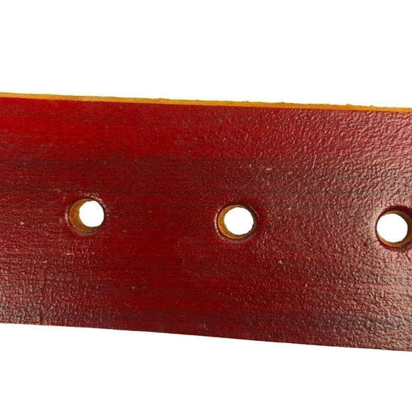 FluffyCo Hand Tooled Red Brown Leather Belt With Pansy Photo Belt Buckle 32-35 M main image 5